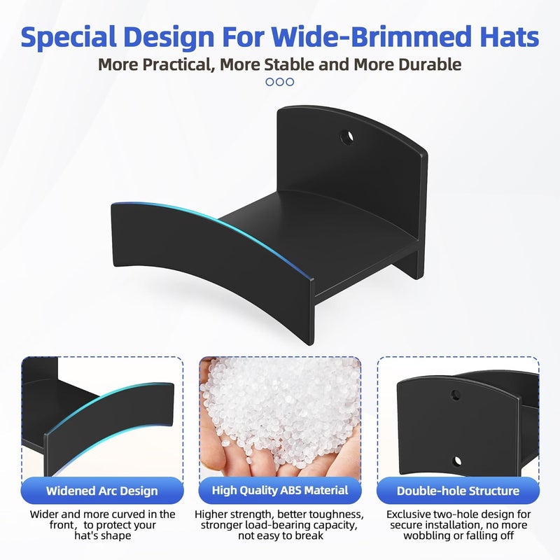 TimDonki Cowboy Hat Rack(12Pack) - Wide Brimmed Organizer - Strong Adhesive Cowboy Holder - 2.2Inch Hooks for Walls - 2 Mounting Option Holder - Hangers for Doors and Closets - Black - Image 3